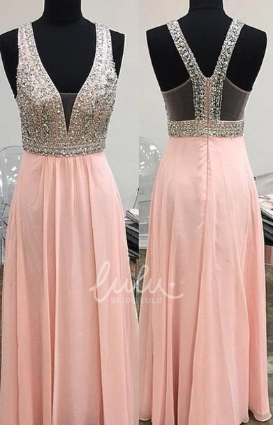 Lovely Pink Halter Chiffon Prom Dress with Beading for Women's Formal Occasions
