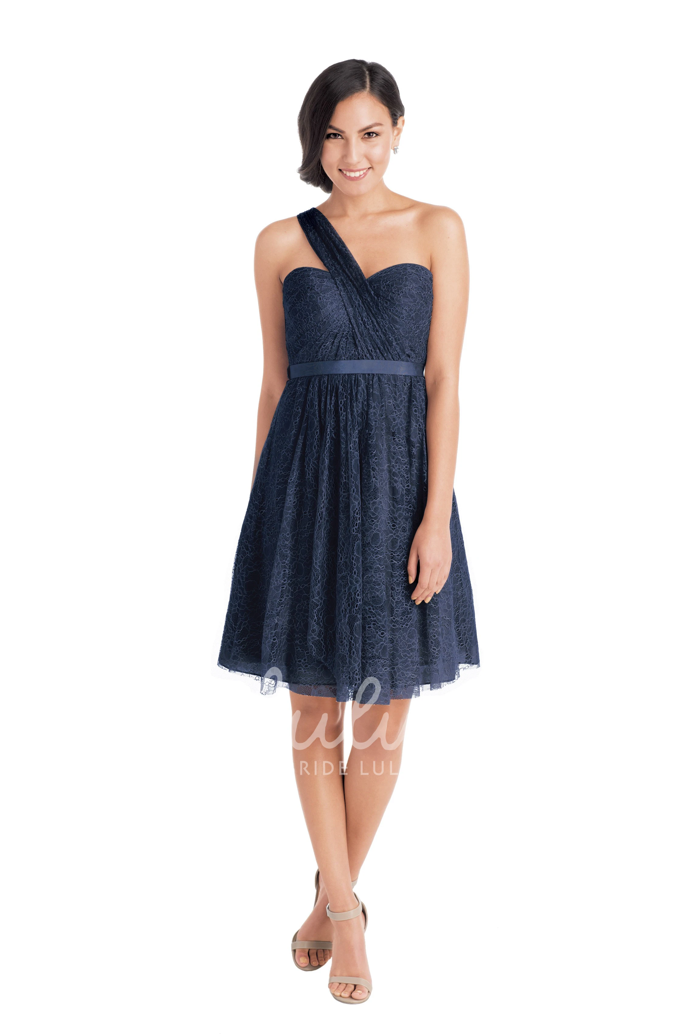 Ribboned Lace Cap Sleeve Sweetheart Short Bridesmaid Dress in Multiple Colors