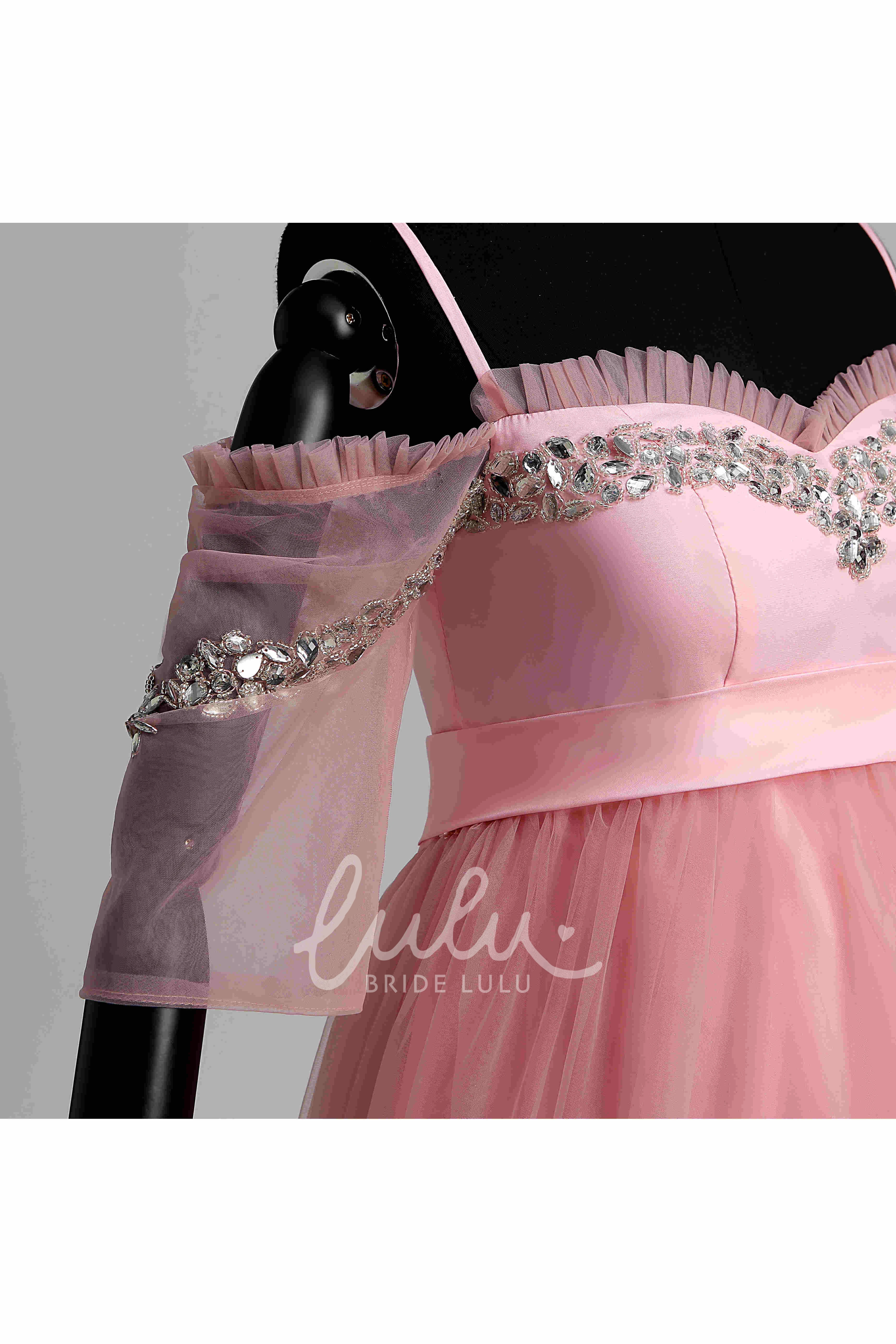 A-Line Maternity Dress with Tulle Fabric Sweep Brush Train Beading and Ruffles