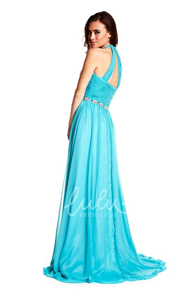 Criss-Cross Halter Chiffon Prom Dress Sleeveless Floor-Length