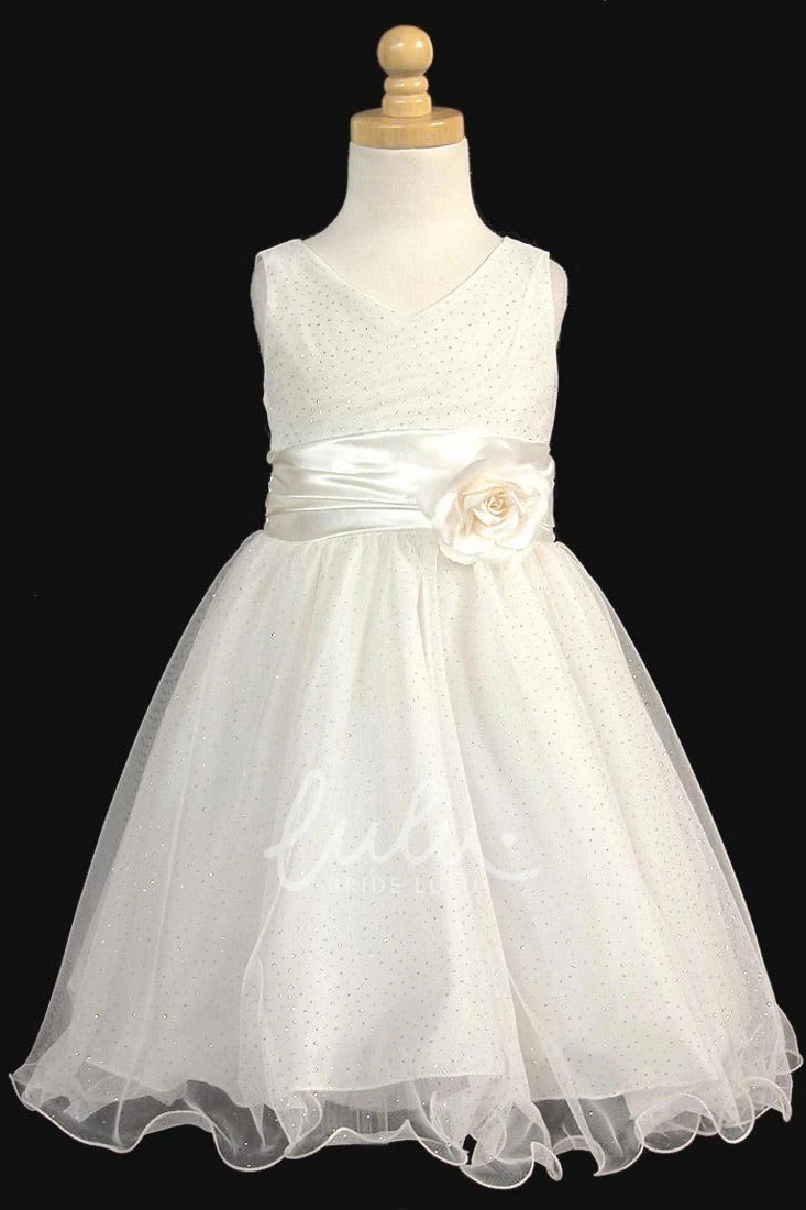 V-Neck Charmeuse Knee-Length Flower Girl Dress Elegant Dress for Women