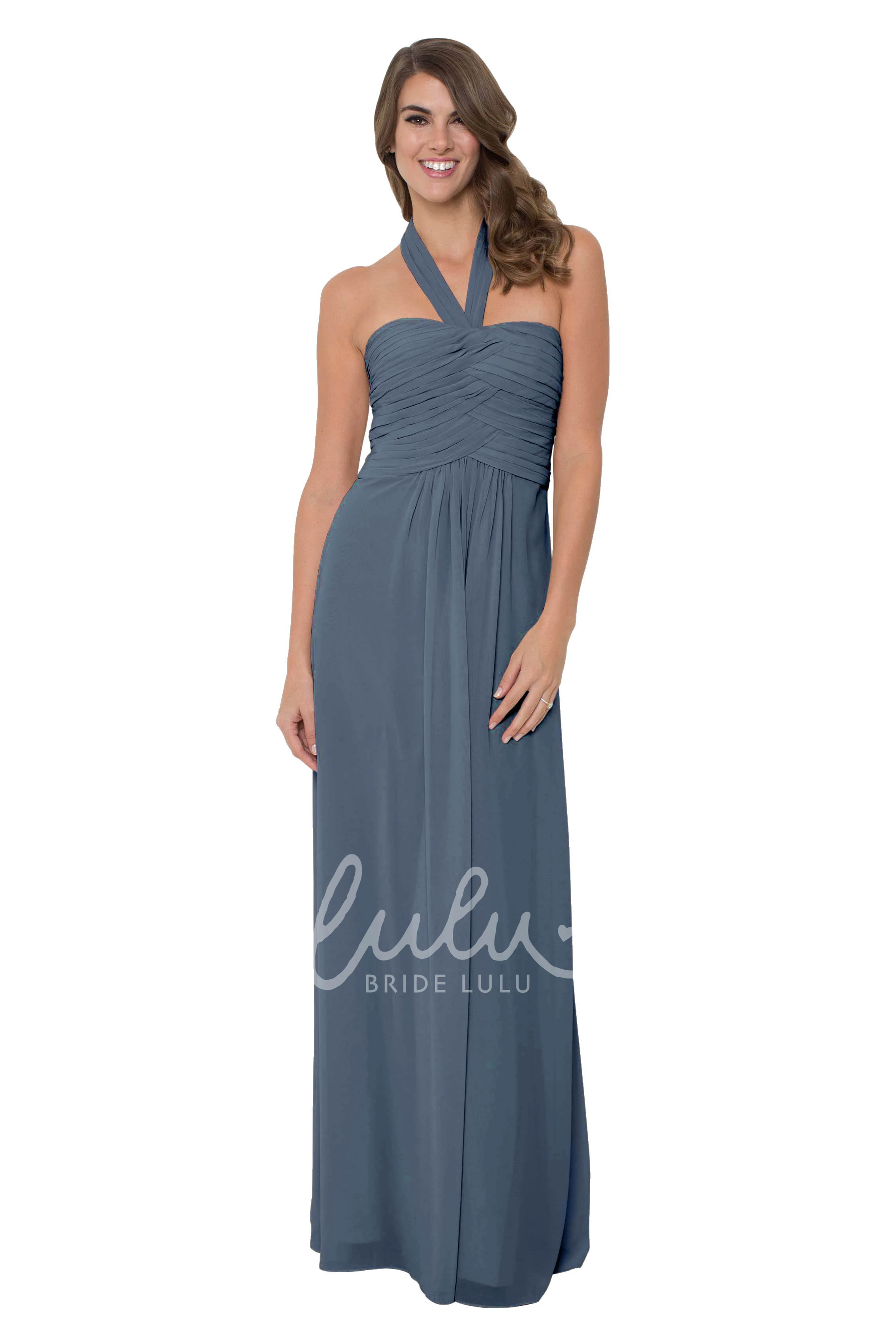 Halter Chiffon Bridesmaid Dress Sleeveless & Ruched Multi-Color Convertible