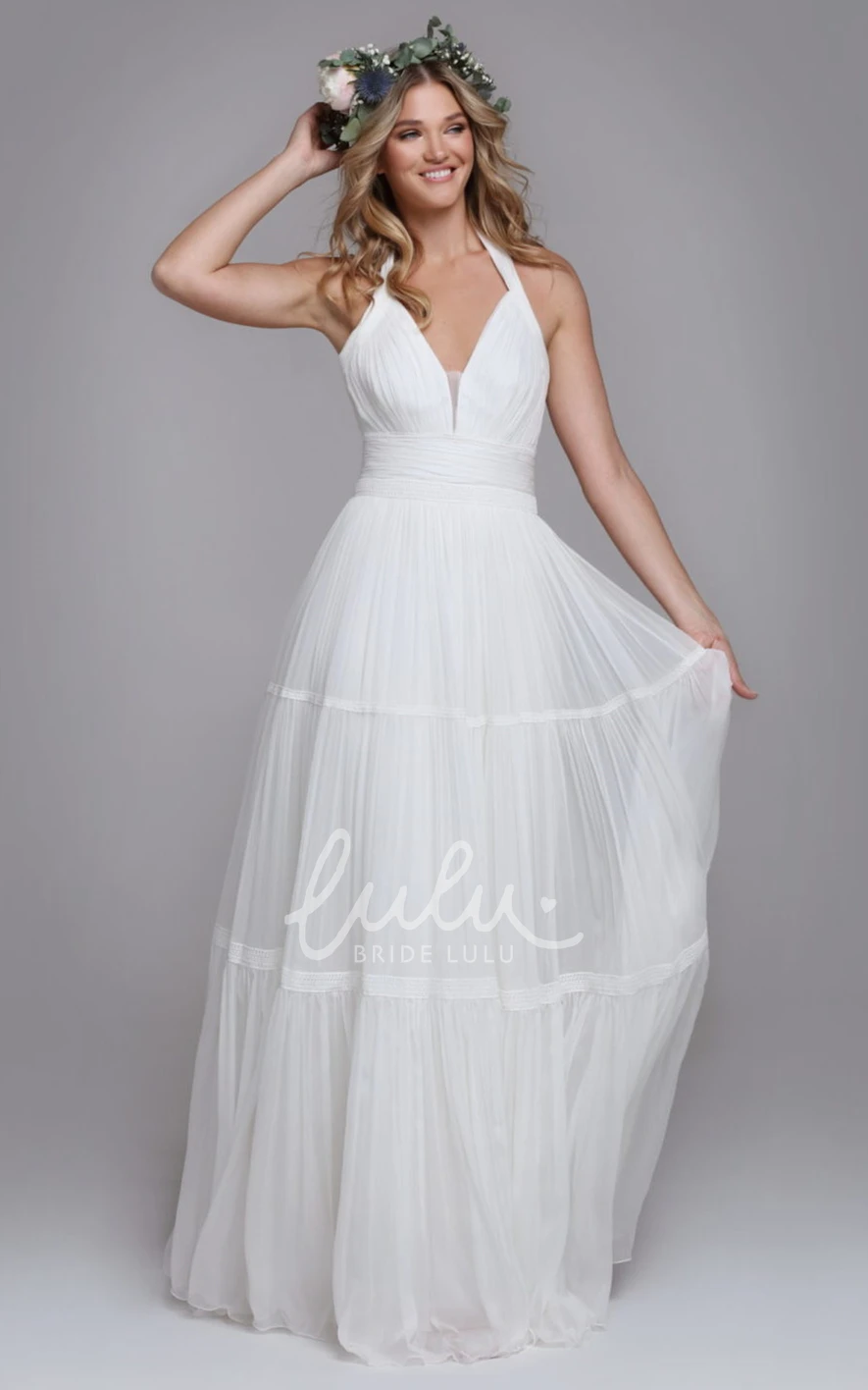 Sexy Tulle Halter Brush Train Wedding Dress with Ruching Unique Wedding Dress 2025 Women's Classy Beach