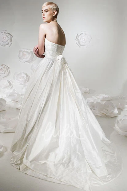 A-Line Sweetheart Satin Wedding Dress with Court Train and Backless Style Sleeveless Long