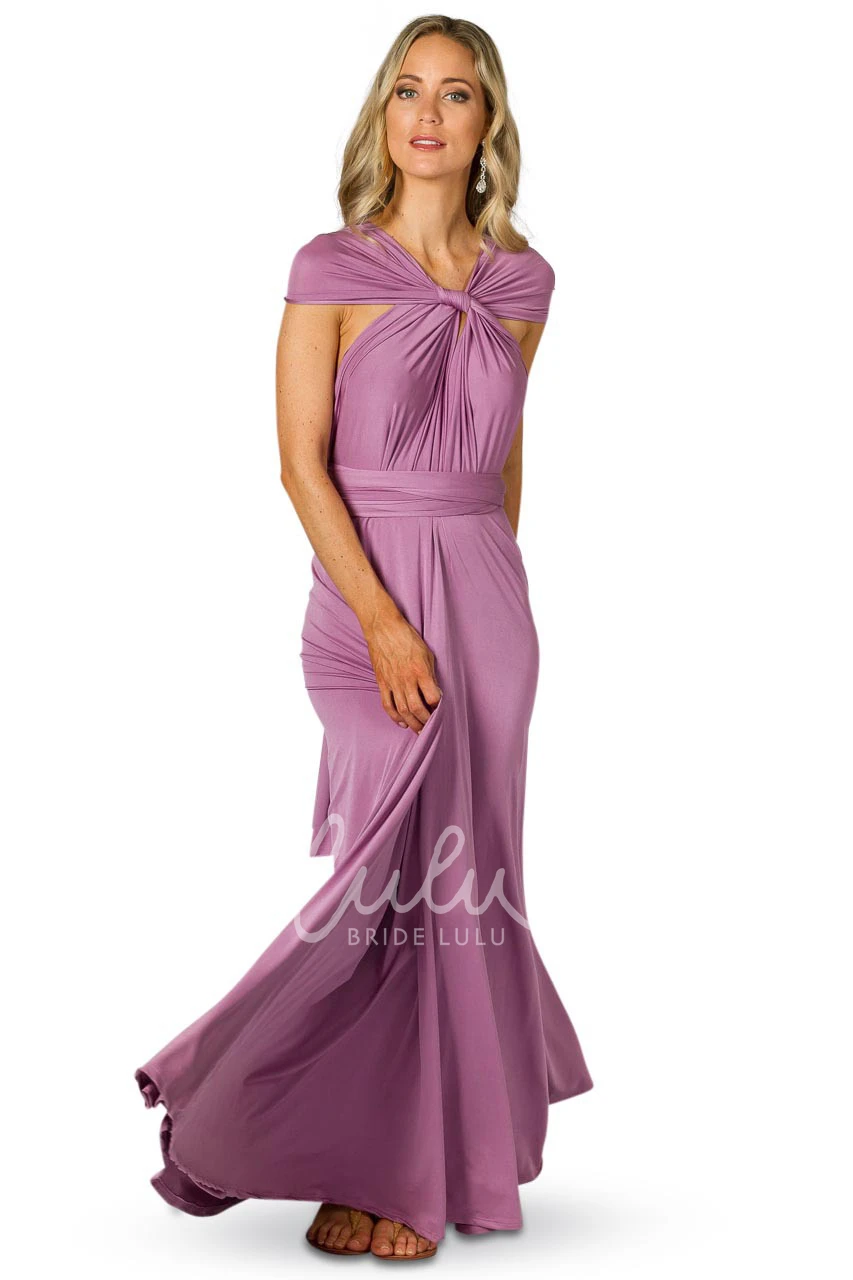 Sleeveless One-Shoulder Jersey Bridesmaid Dress with Bow Convertible Style