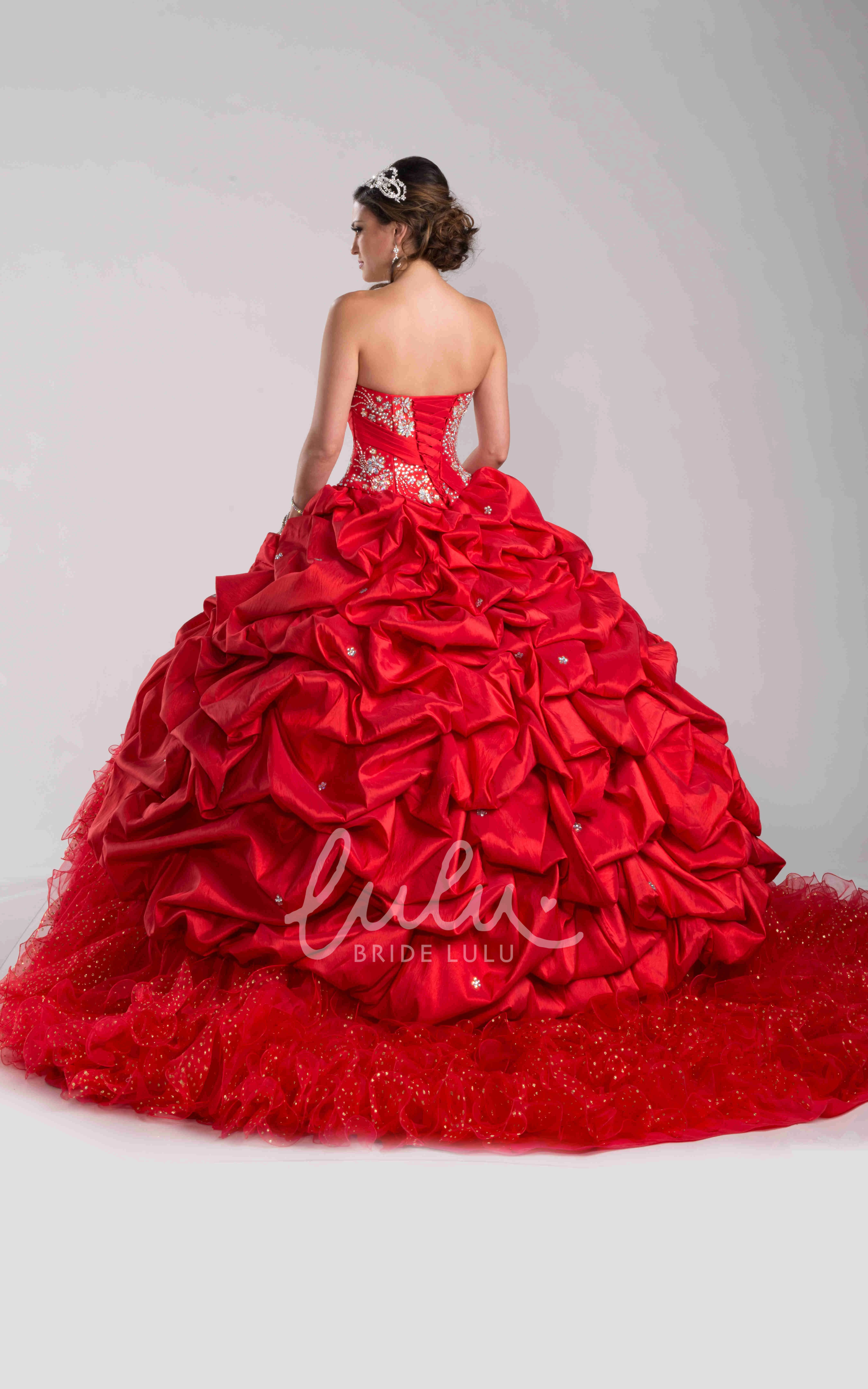 Crystal Ruched Corset Ball Gown with Cascading Ruffles Formal Dress