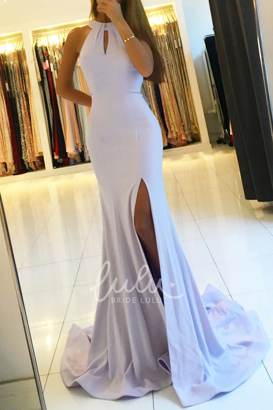 Halter Mermaid Trumpet Formal Dress with Sweep Train in Satin