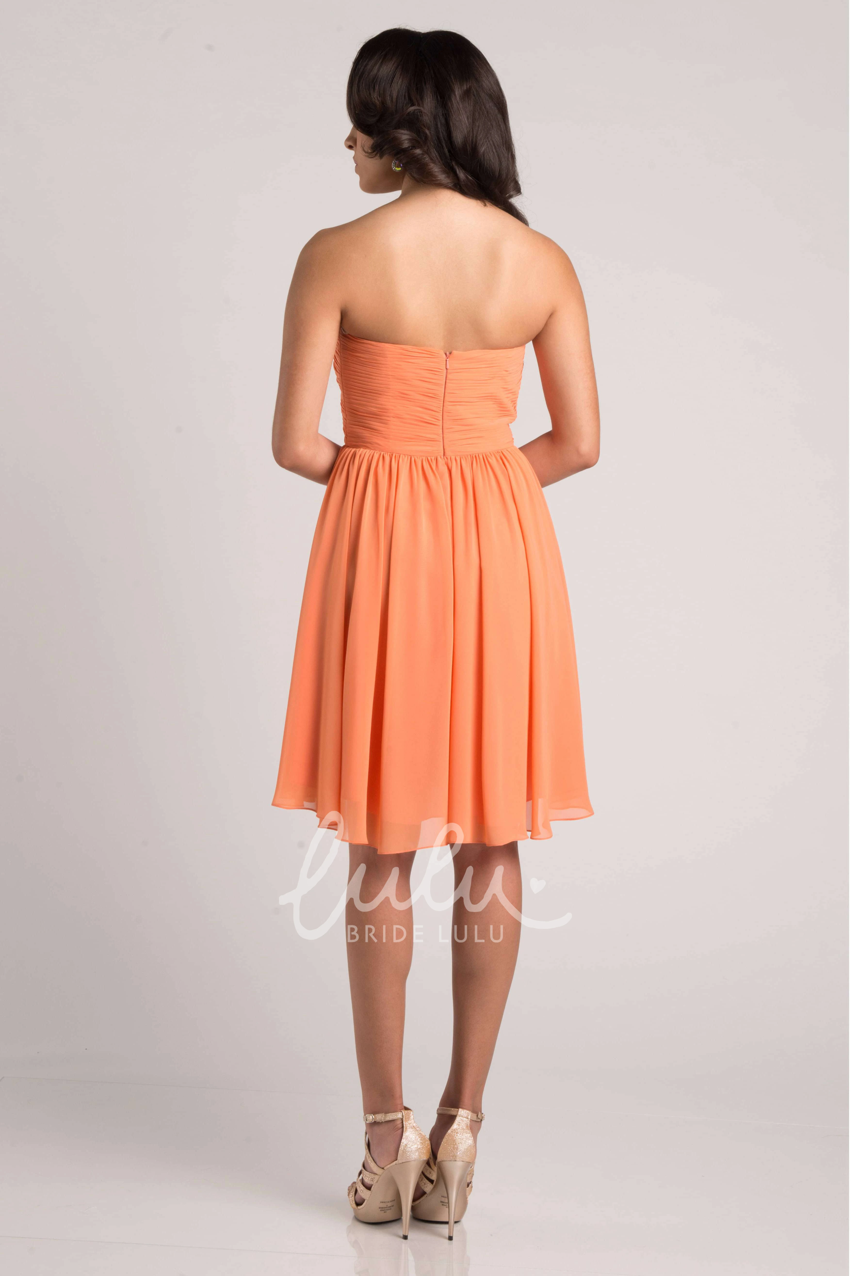 Knee Length Empire Sweetheart Chiffon Bridesmaid Dress with Pleats for Bridesmaids