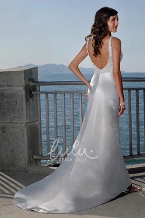 Spaghetti Straps V-Neck Sheath Column Wedding Dress in Elastic Woven Satin