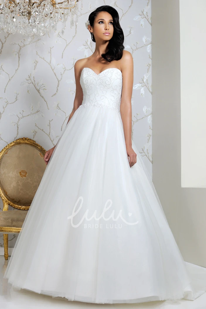 Maxi Beaded Tulle Sweetheart Wedding Dress with Court Train and Lace-Up