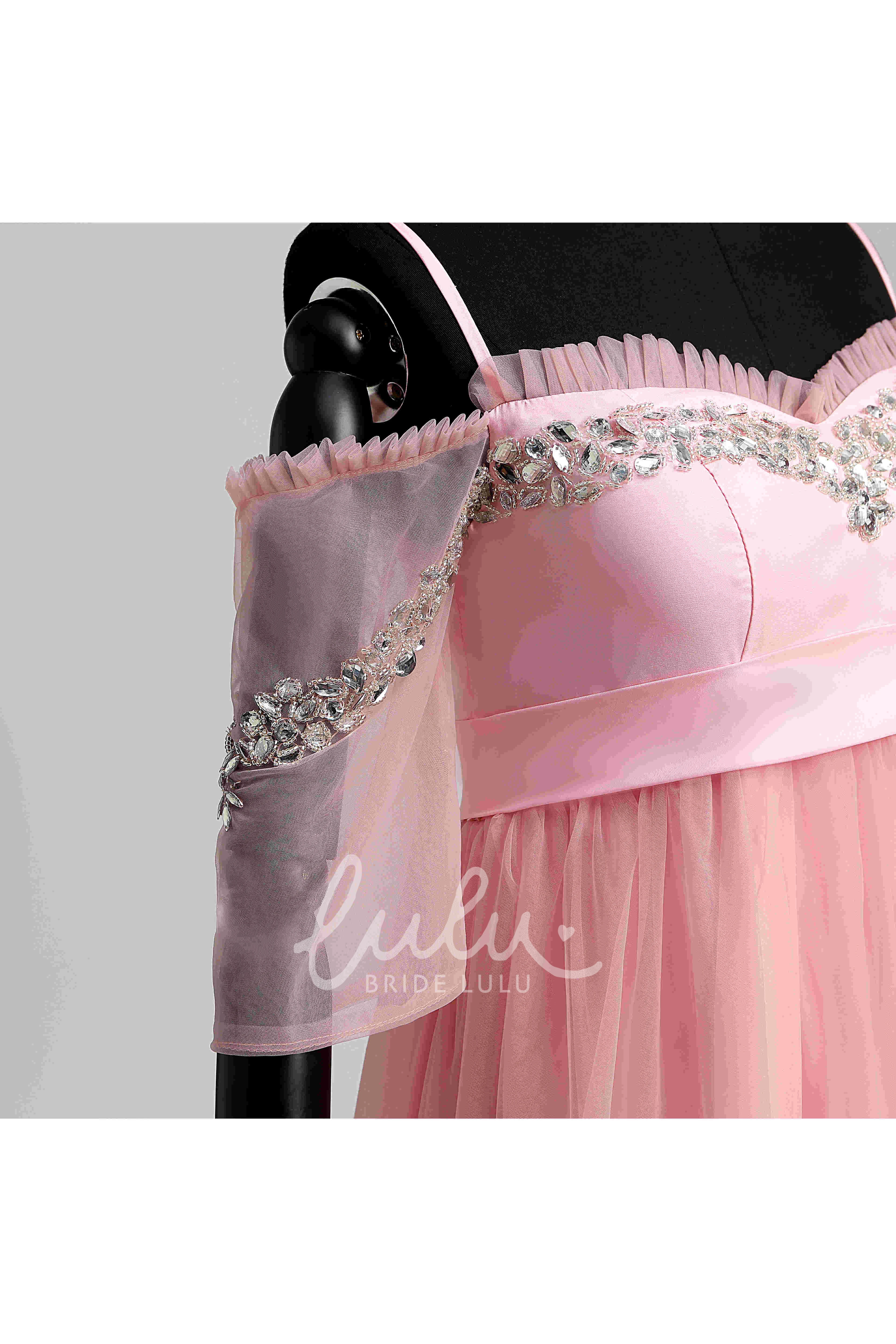 Beaded A-line Tulle Dress with High-Low Hem Bridesmaid Dress