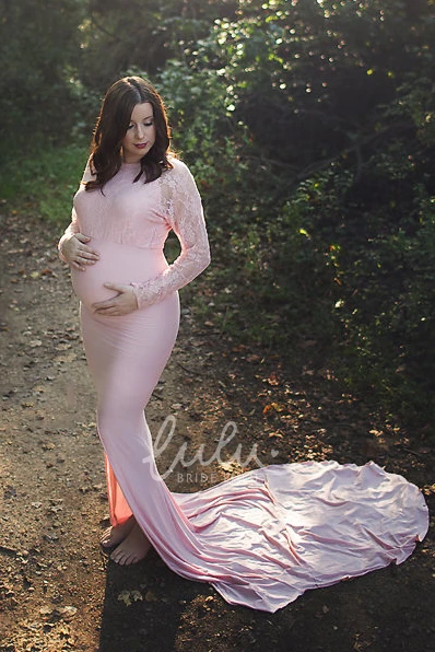 Empire Maternity Dress with Mermaid Trumpet Court Train and Long Sleeves