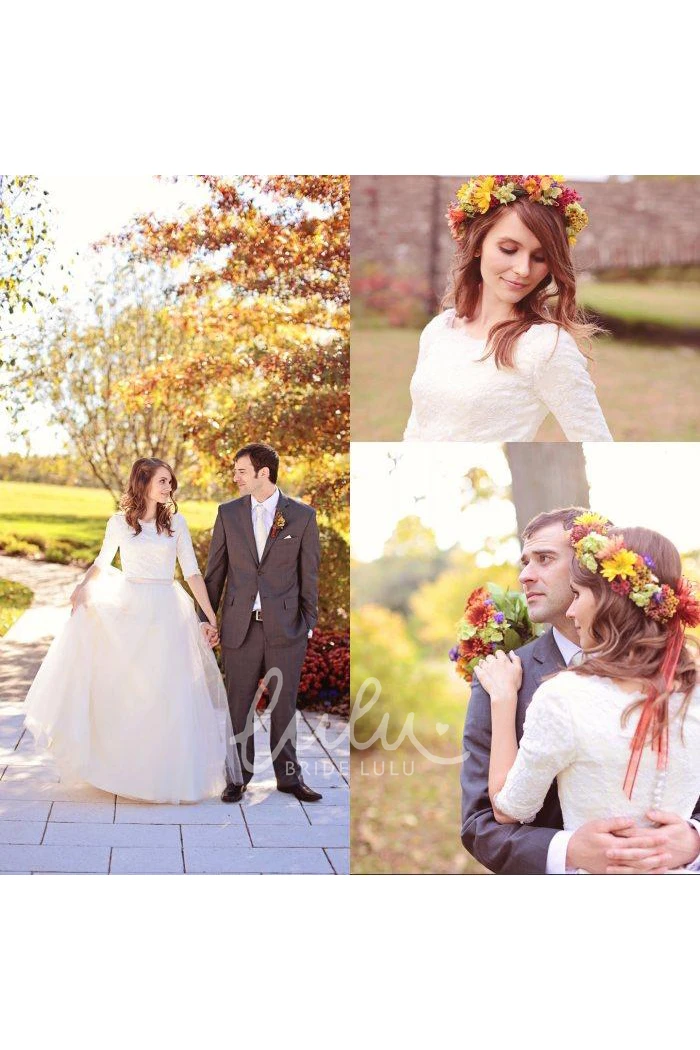 Lace Tulle A-Line Wedding Dress with Jewel Neckline