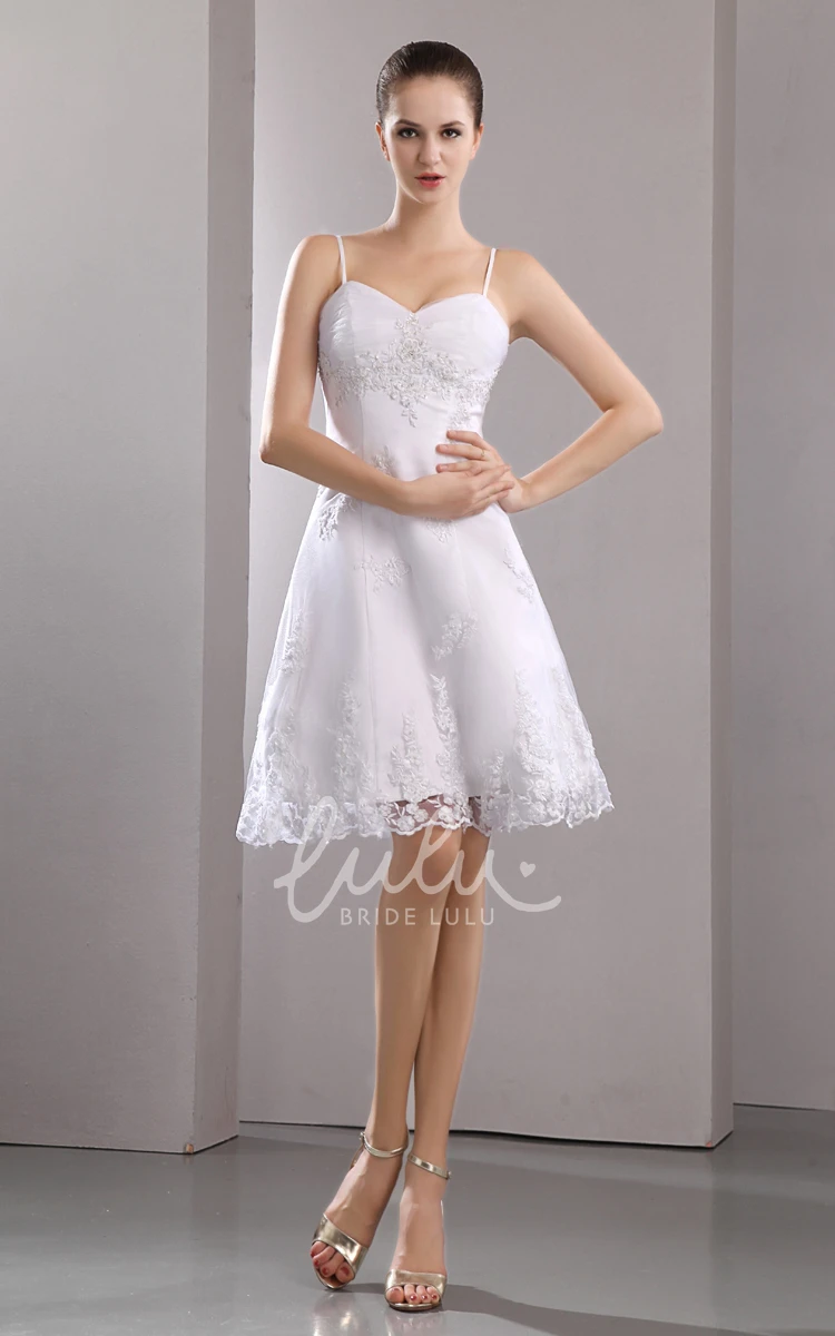 Short Sleeveless Spring Wedding Dress with Embroidery and Spaghetti Straps