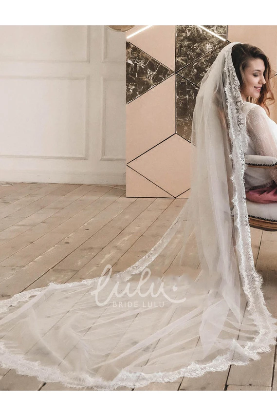 Lace Edge Romantic Tulle Wedding Veil Long Style