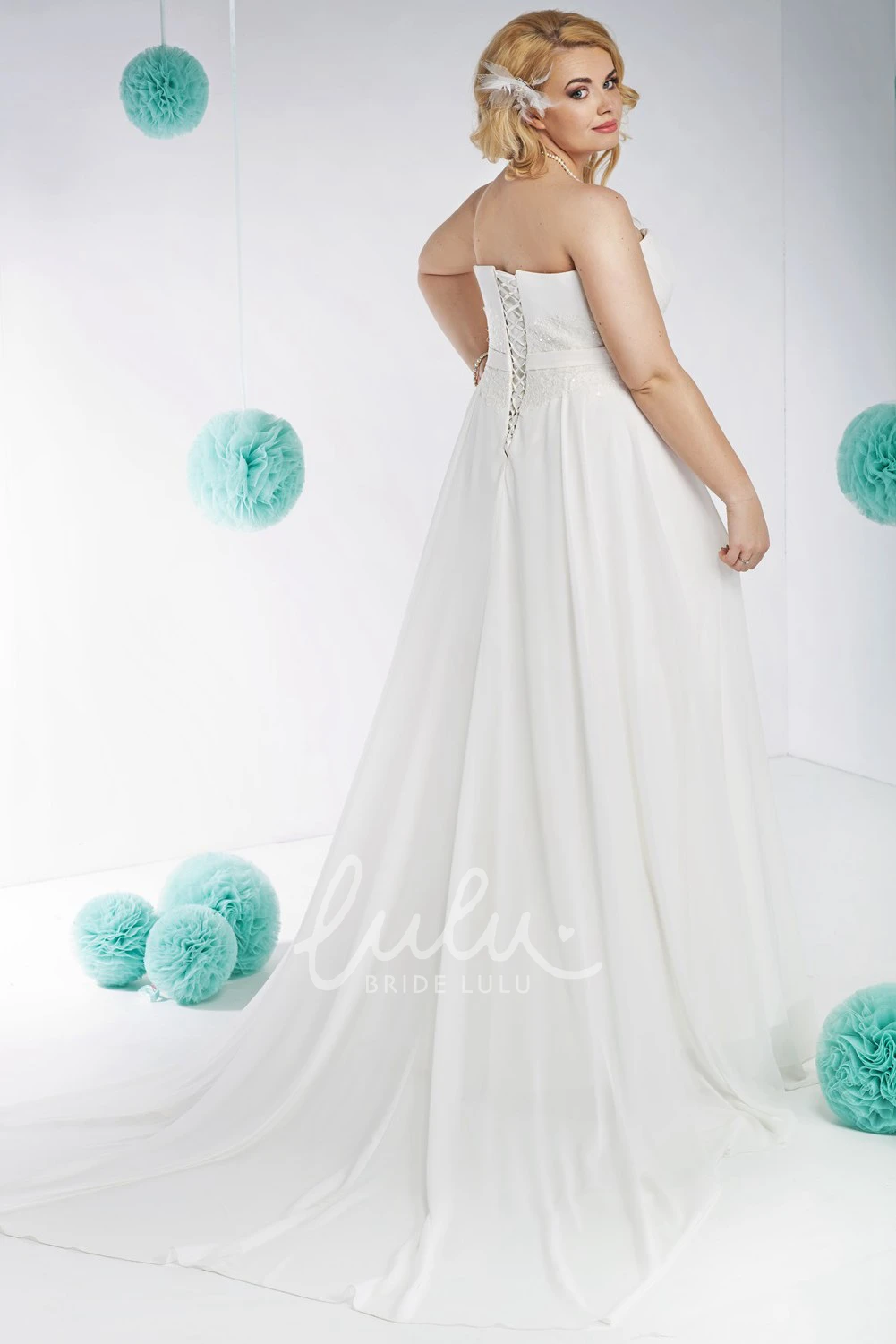 Chiffon&Satin A-Line Maxi Wedding Dress with Appliques Plus Size