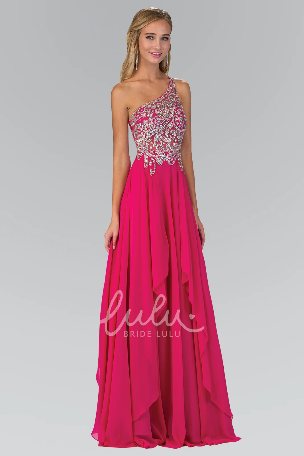 Draped One-Shoulder Chiffon A-Line Beaded Bridesmaid Dress