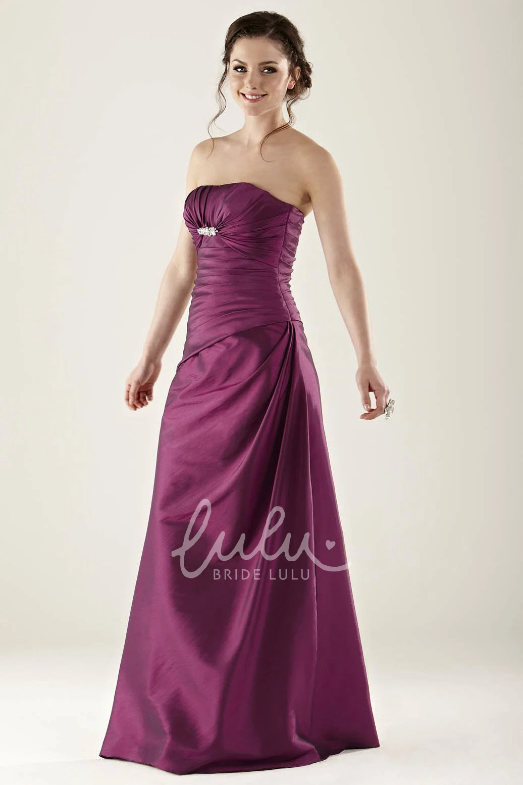 Satin Strapless Bridesmaid Dress with Ruching Simple Bridesmaid Dress
