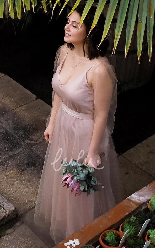 Satin Tulle Long Sleeve Prom Dress Elegant Spaghetti Straps