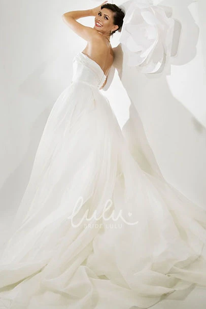 A-Line Strapless Satin Wedding Dress with Chapel Train and Backless Style Sleeveless Long