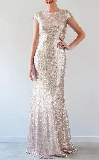 Sequined Cap Sleeve Dress with Low V-Back Classy Formal Dress for Special Occasions