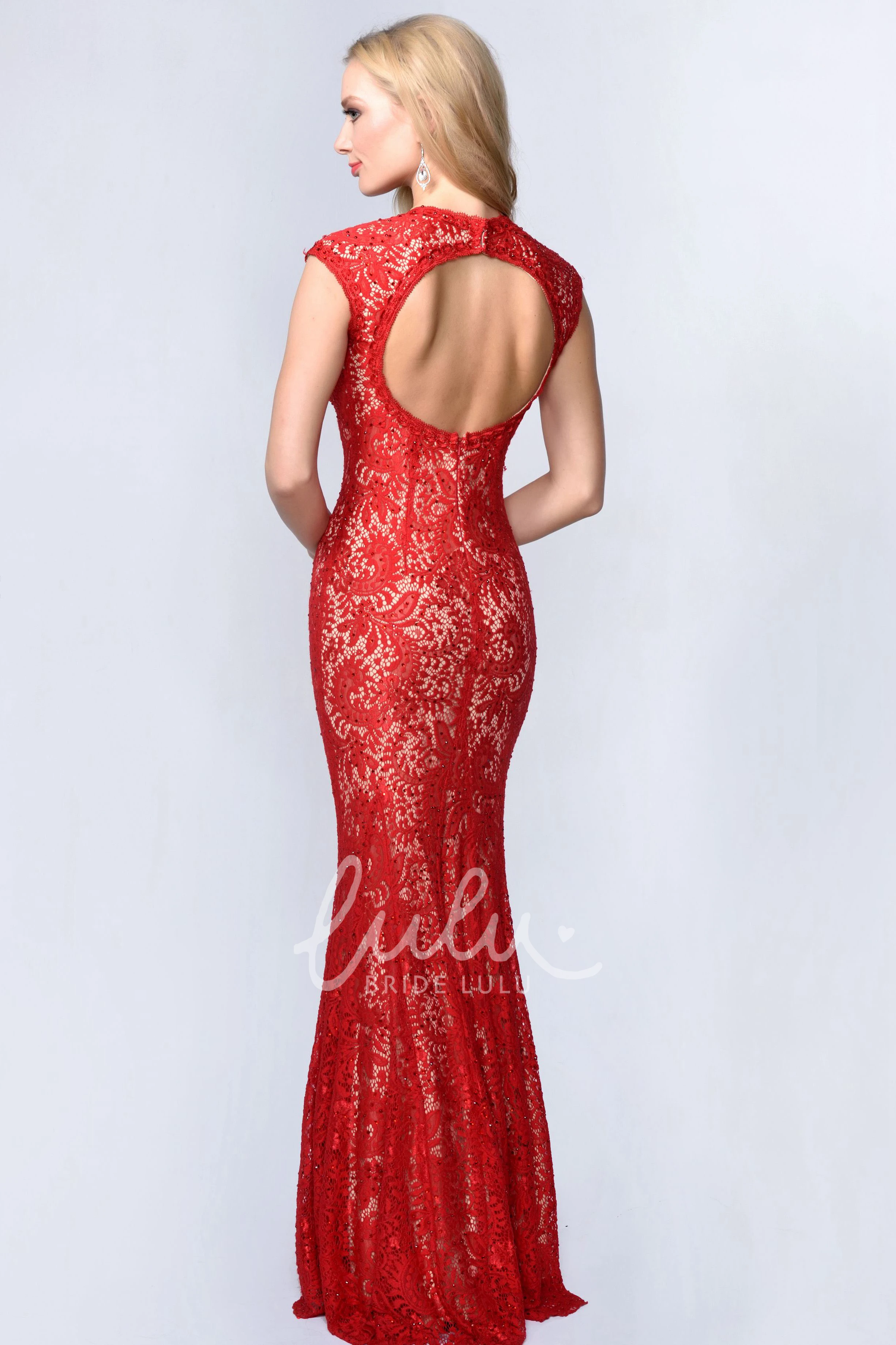 Lace V-Neck Sleeveless Sheath Formal Dress with Pleats