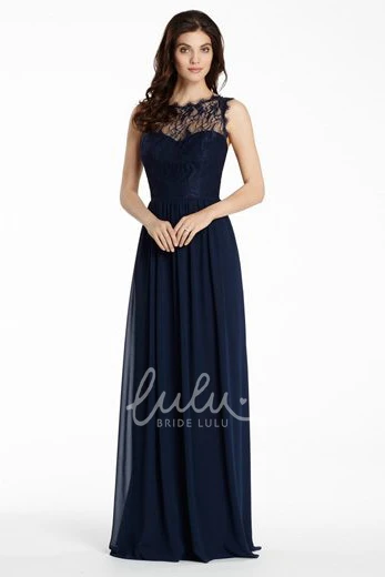 A-Line Chiffon&Lace Bridesmaid Dress with Illusion Back Classy Bridesmaid Dress