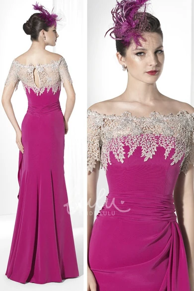 Maxi Jersey Prom Dress with Off-The-Shoulder and Side-Draped Flowy Prom Dress 2025