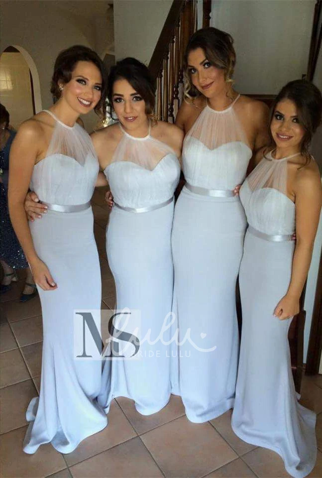 Halter Mermaid Bridesmaid Dress Sexy Sweep Train Sleeveless Formal Dress