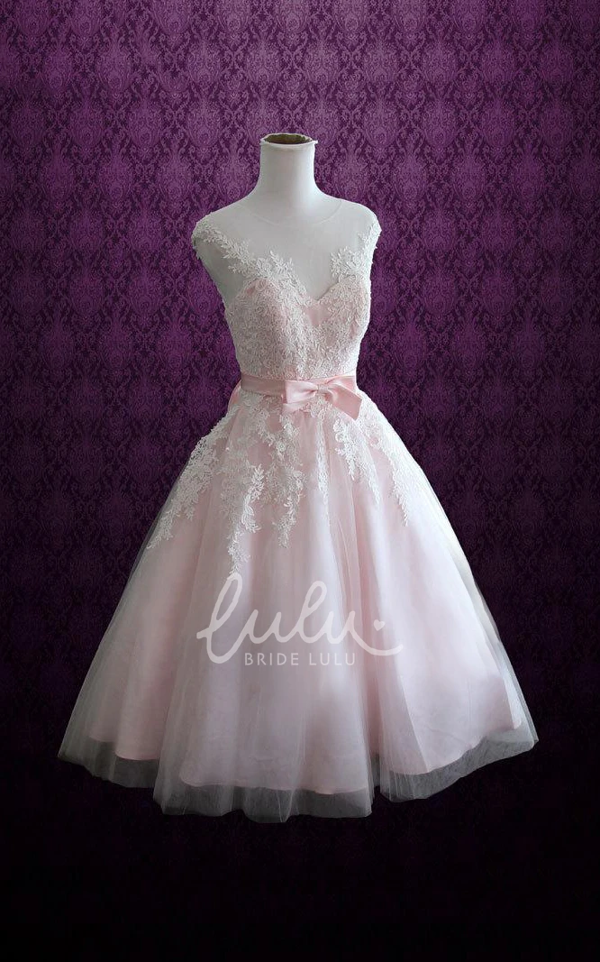 Lace Applique Short Summer Wedding Dress with Sash Jewel Neckline