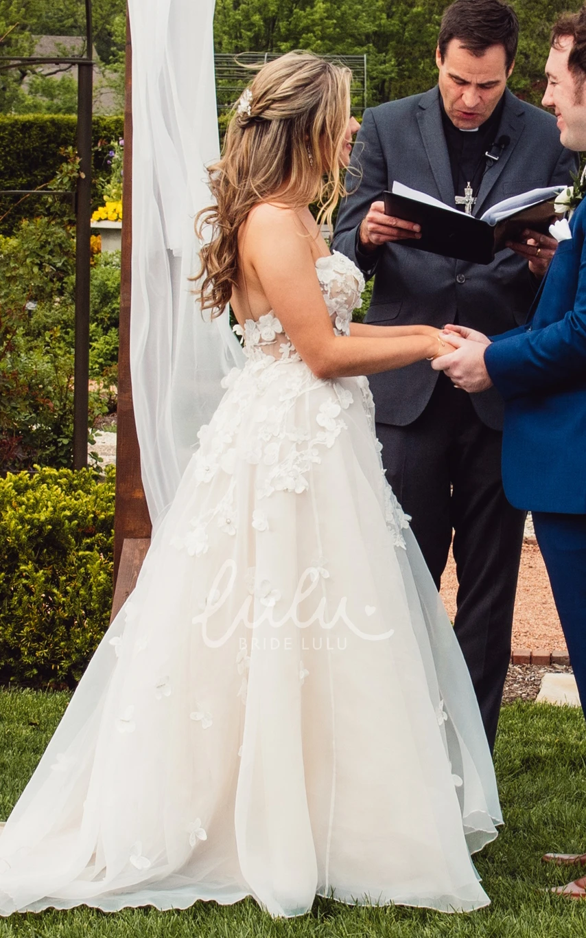 Spaghetti Sweep Train Elegant Open Back Appliques Flower Lace Bride Wedding Dress