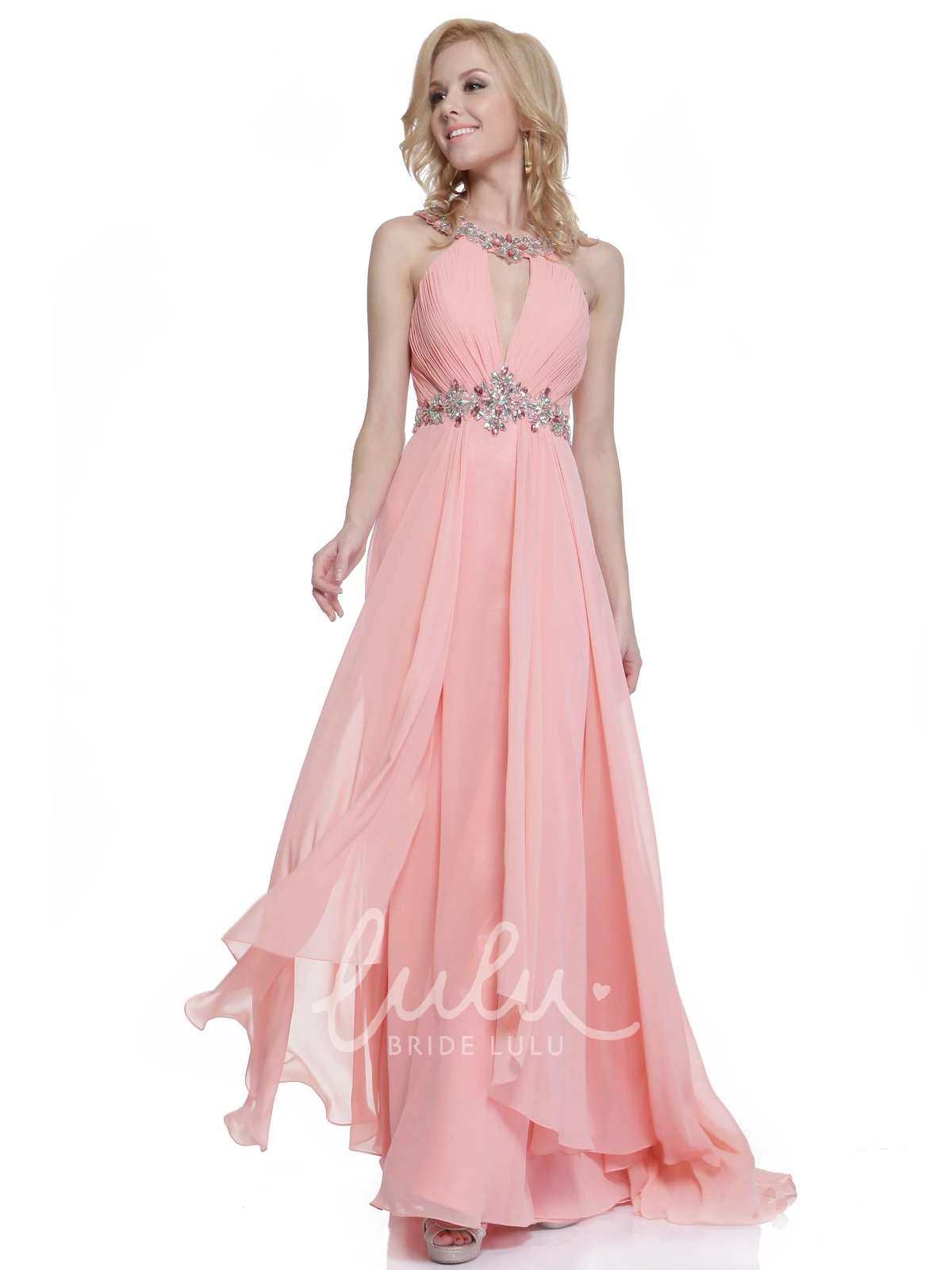 Chiffon A-Line Dress with Ruching Beading and Straps for Prom