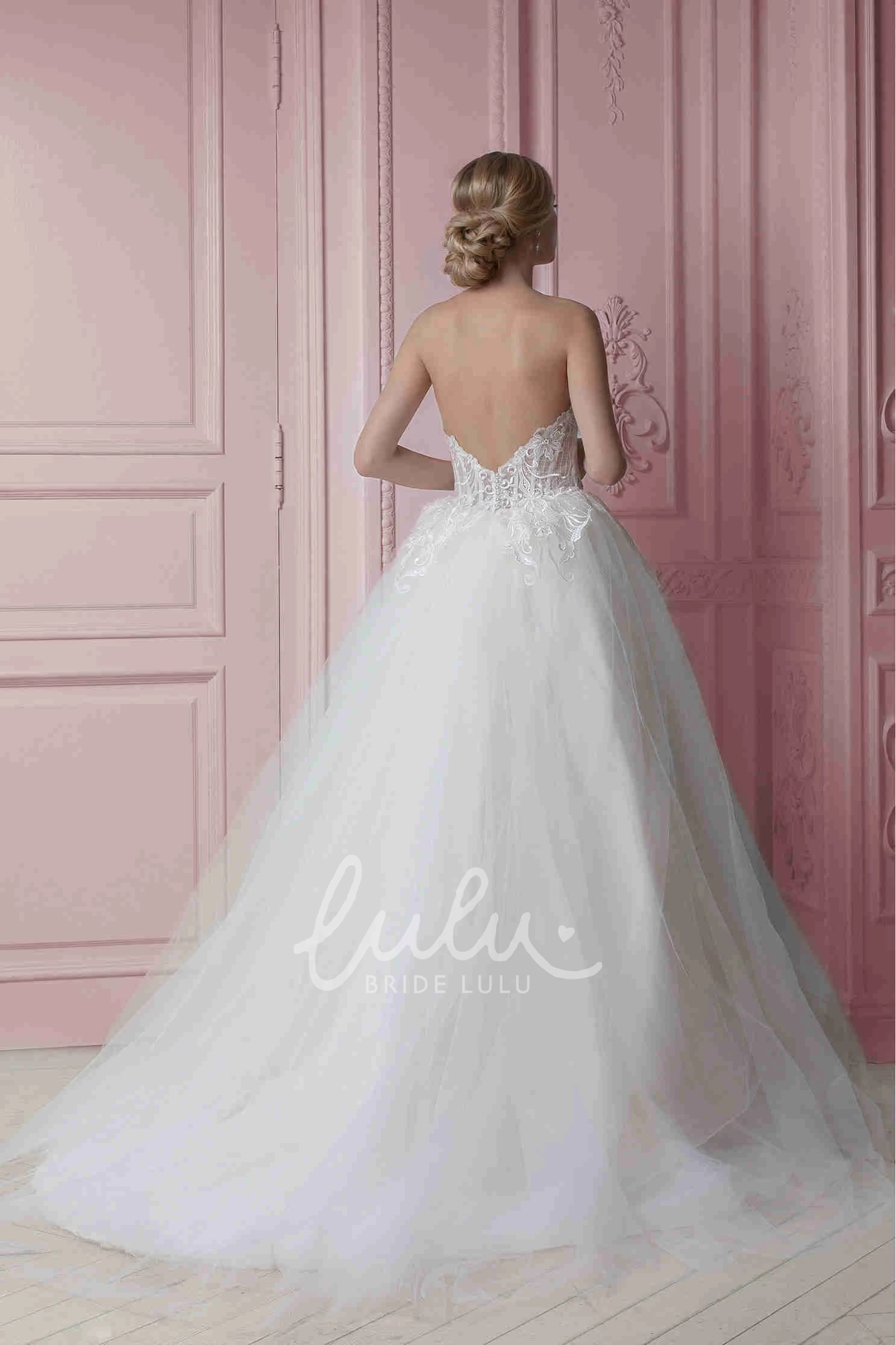 Appliqued Sleeveless A-Line Tulle Wedding Dress Long Bridal Gown