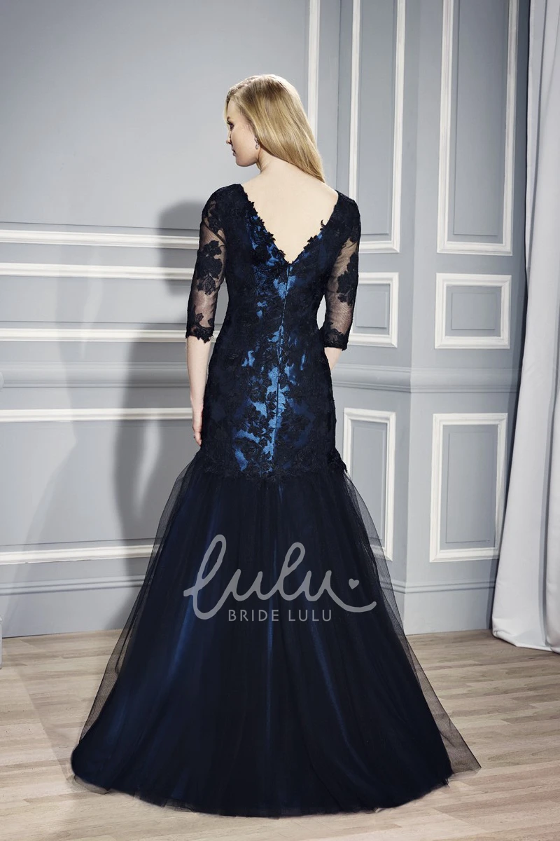 Satin Mermaid Floor-Length Formal Dress with V-Neck and Half Sleeves