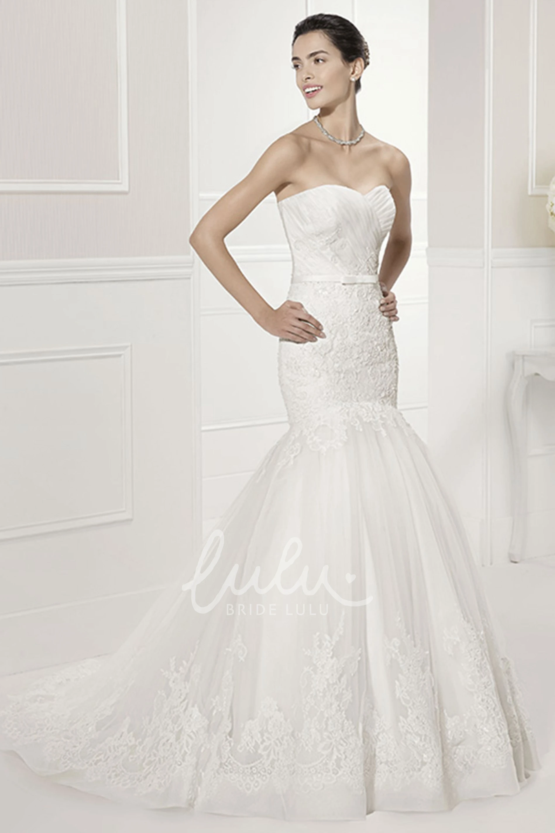 Mermaid Tulle Wedding Dress with Sweetheart Neckline Criss-Cross Back Lace and Belt