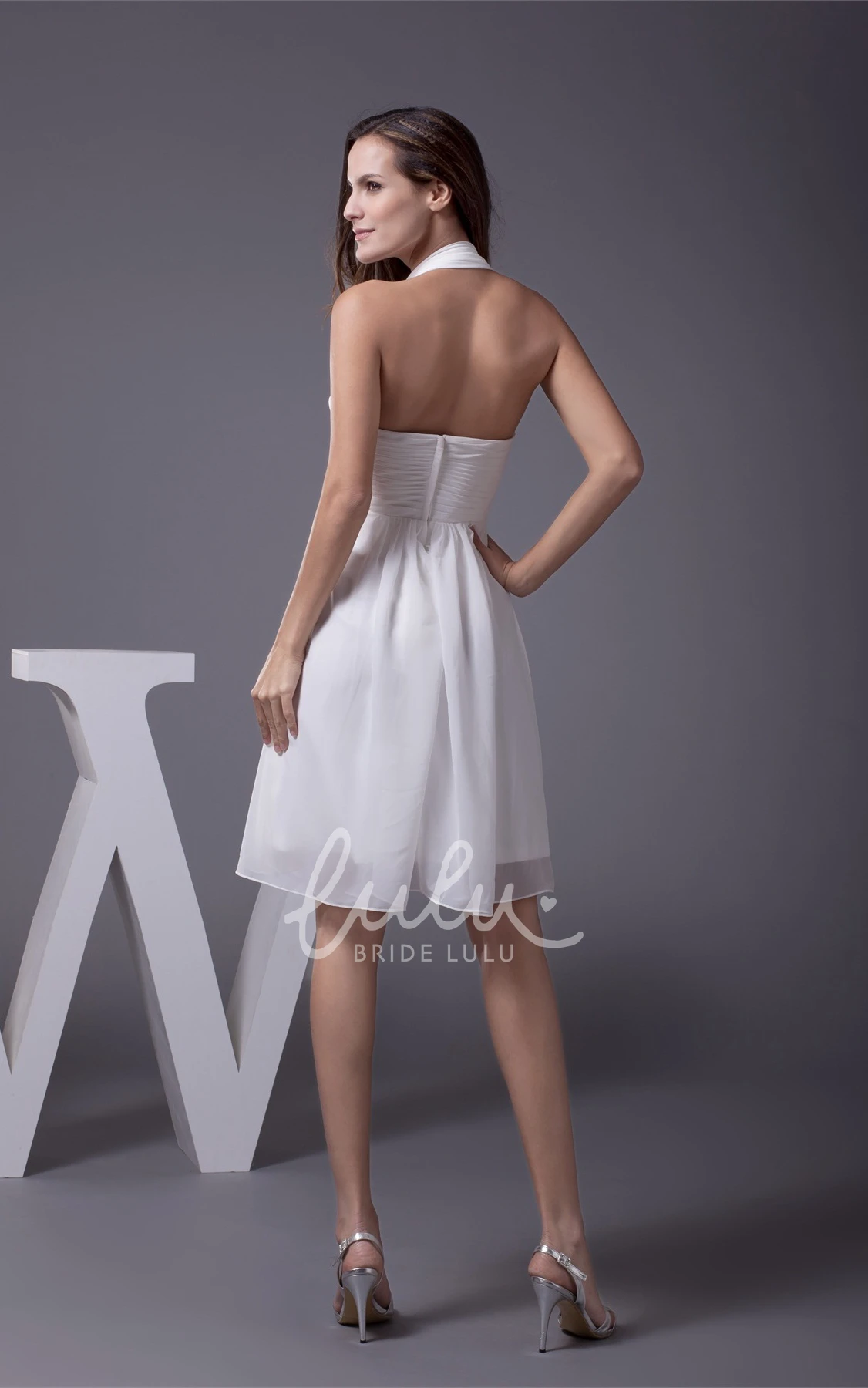 Halter A-Line Dress with Ruching and Beadings Knee-Length Sleeveless Classy