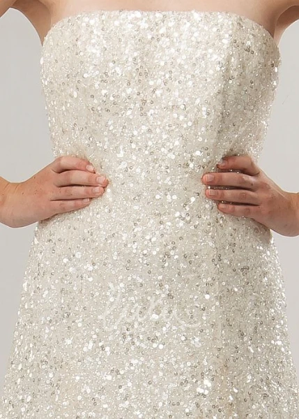 A-Line Sequin Strapless Sleeveless Wedding Dress Long and Elegant