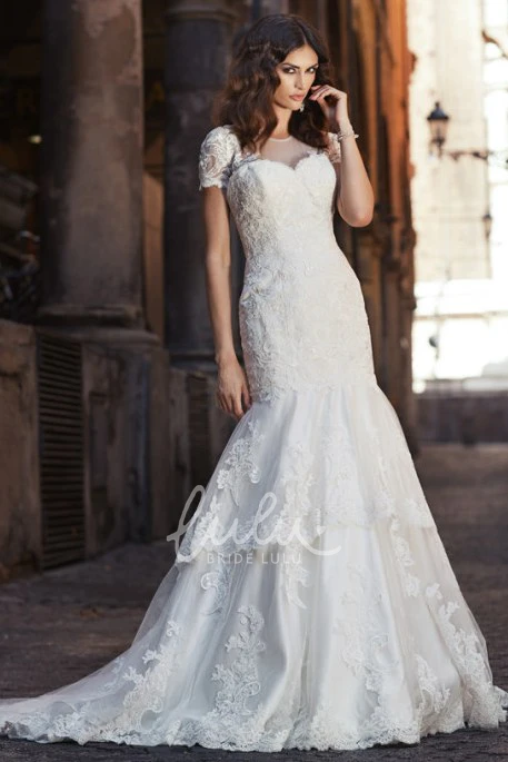 A-Line Lace Sweetheart Wedding Dress with Tiers Sleeveless Floor-Length