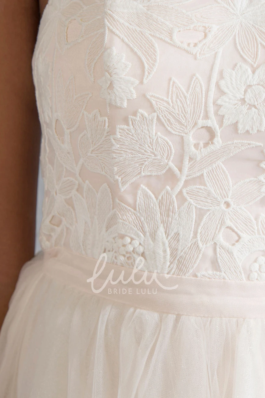 Appliqued Tulle Tea-Length Wedding Dress Sweetheart Sleeveless