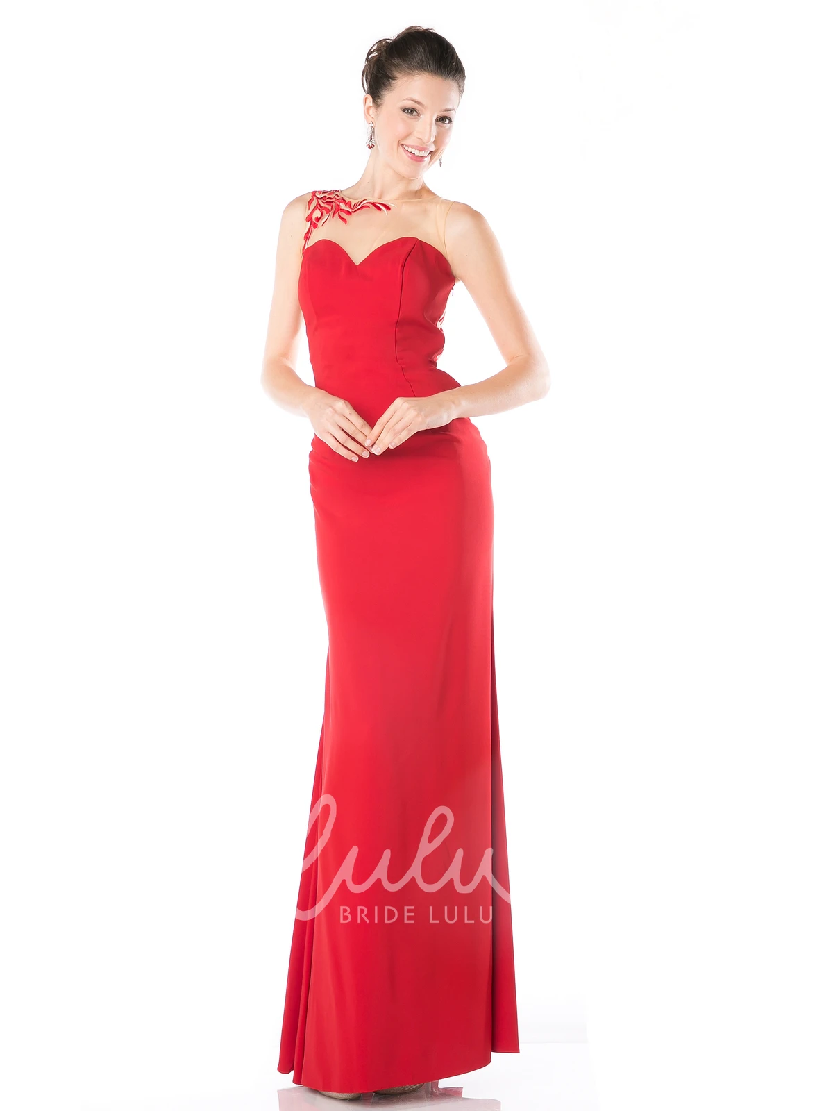 Ankle-Length Sheath Jersey Dress with Embroidery Sleeveless Formal Dress