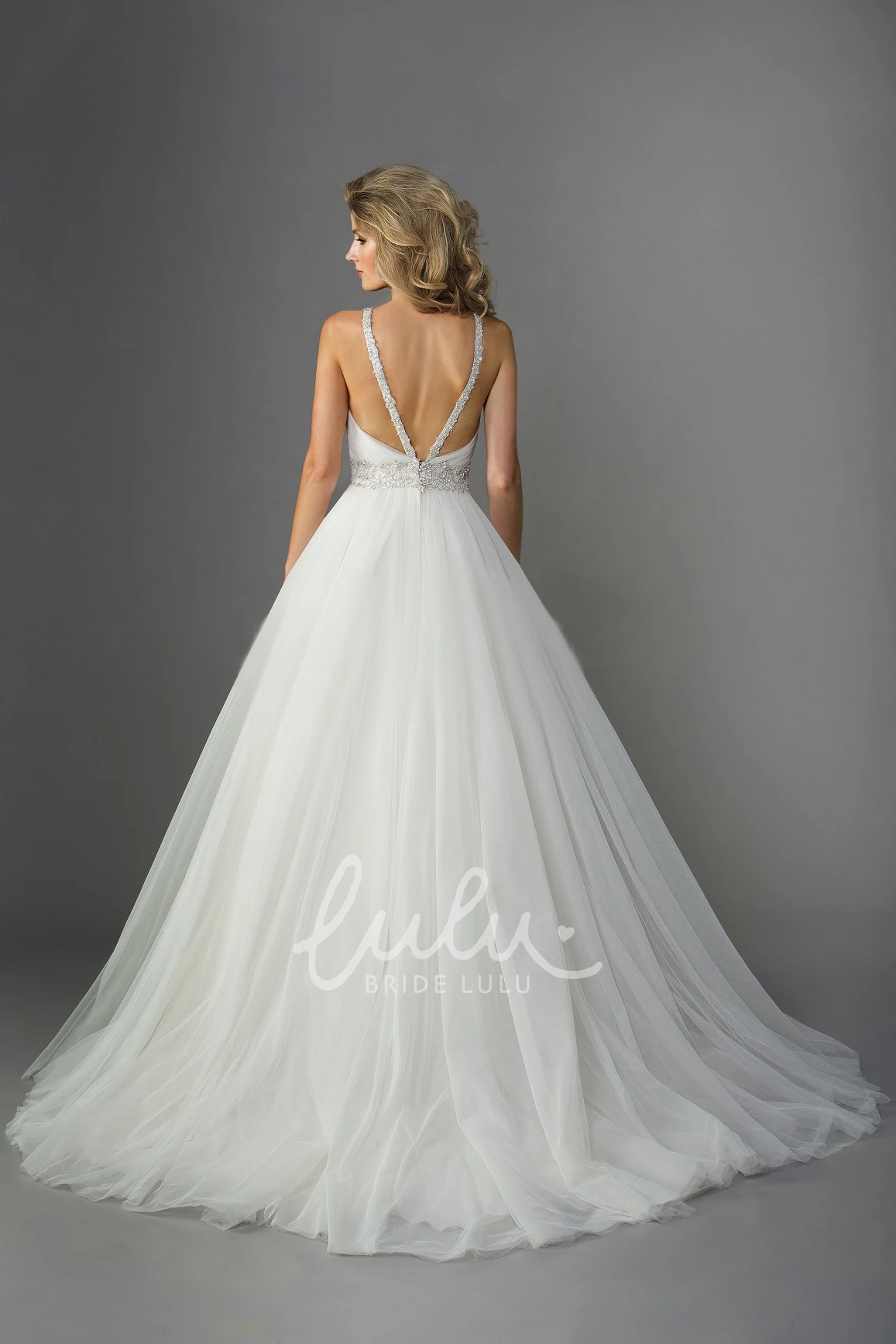 Shining Beaded Halter Ballgown Wedding Dress with Ruches