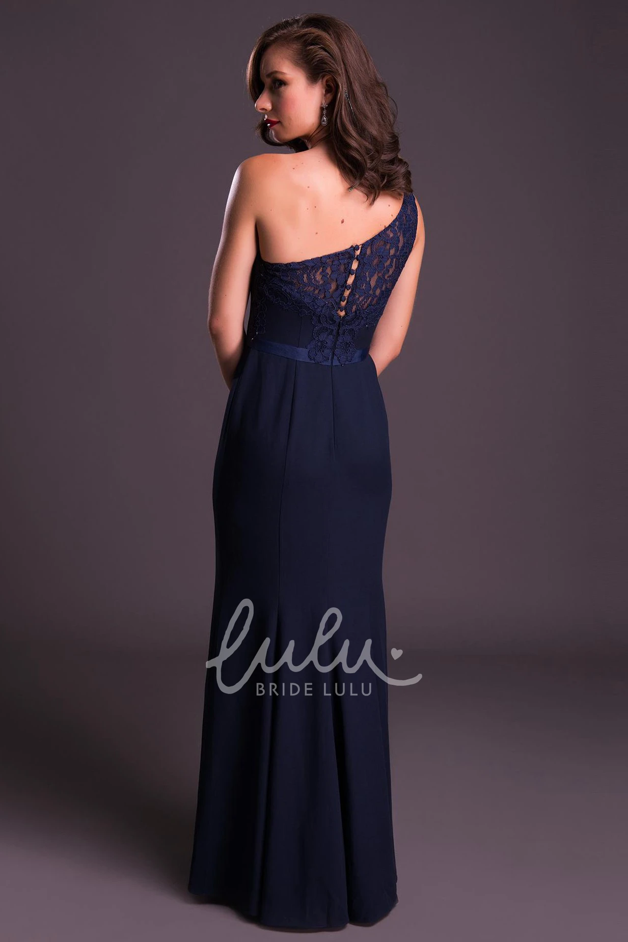 Appliqued Chiffon One-Shoulder Prom Dress Floor-Length Sleeveless