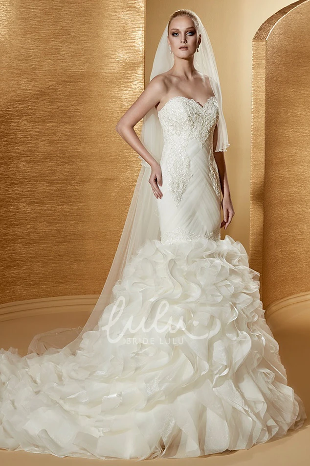 Mermaid Bridesmaid Dress with Court Train Appliques and Ruffles