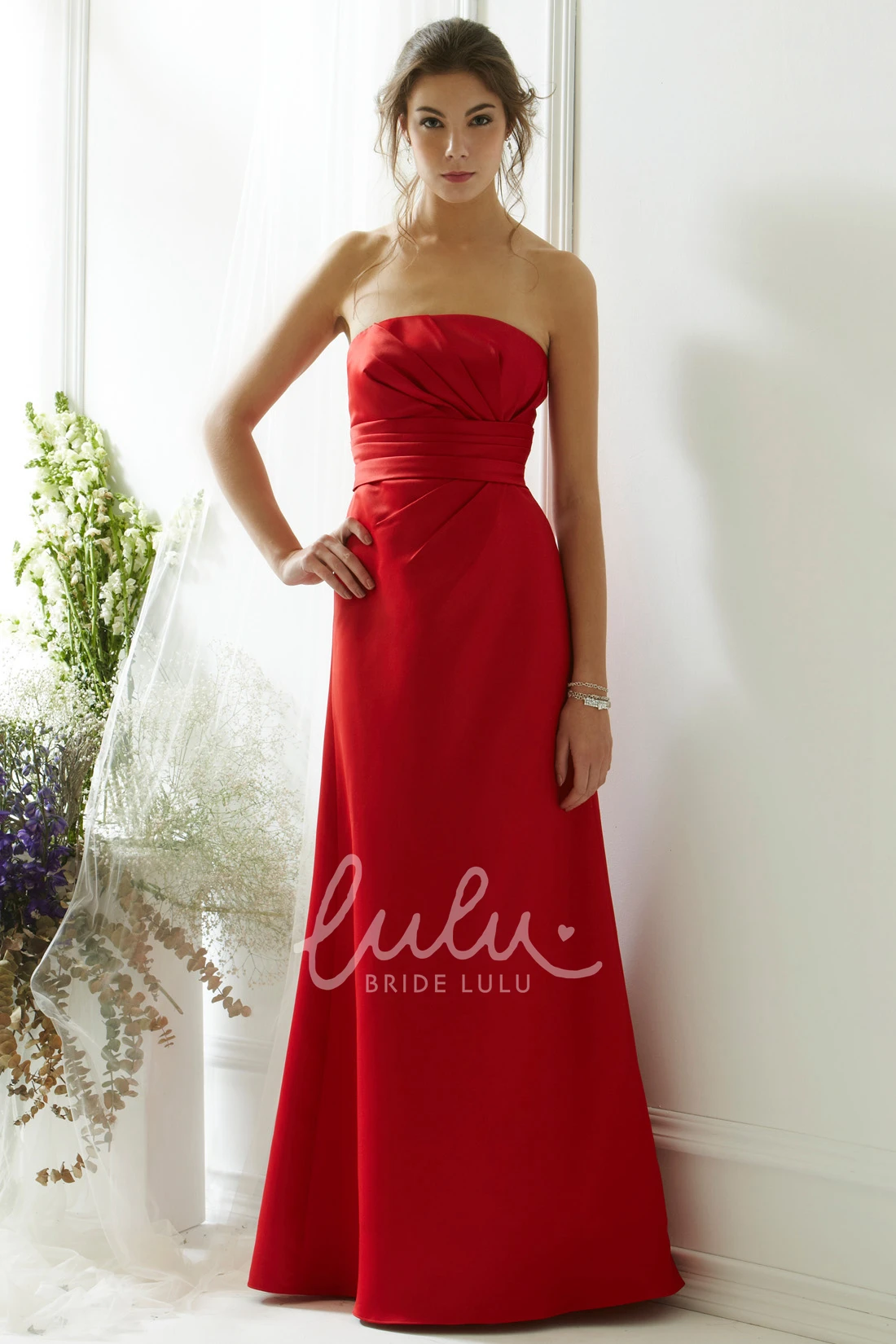 Strapless Satin Bridesmaid Dress with Ruched Bodice Classy Dress for Bridesmaids
