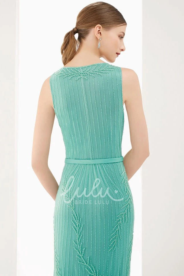 Tulle Prom Dress with Beadings & Bow Belt Long Bridesmaid Dress