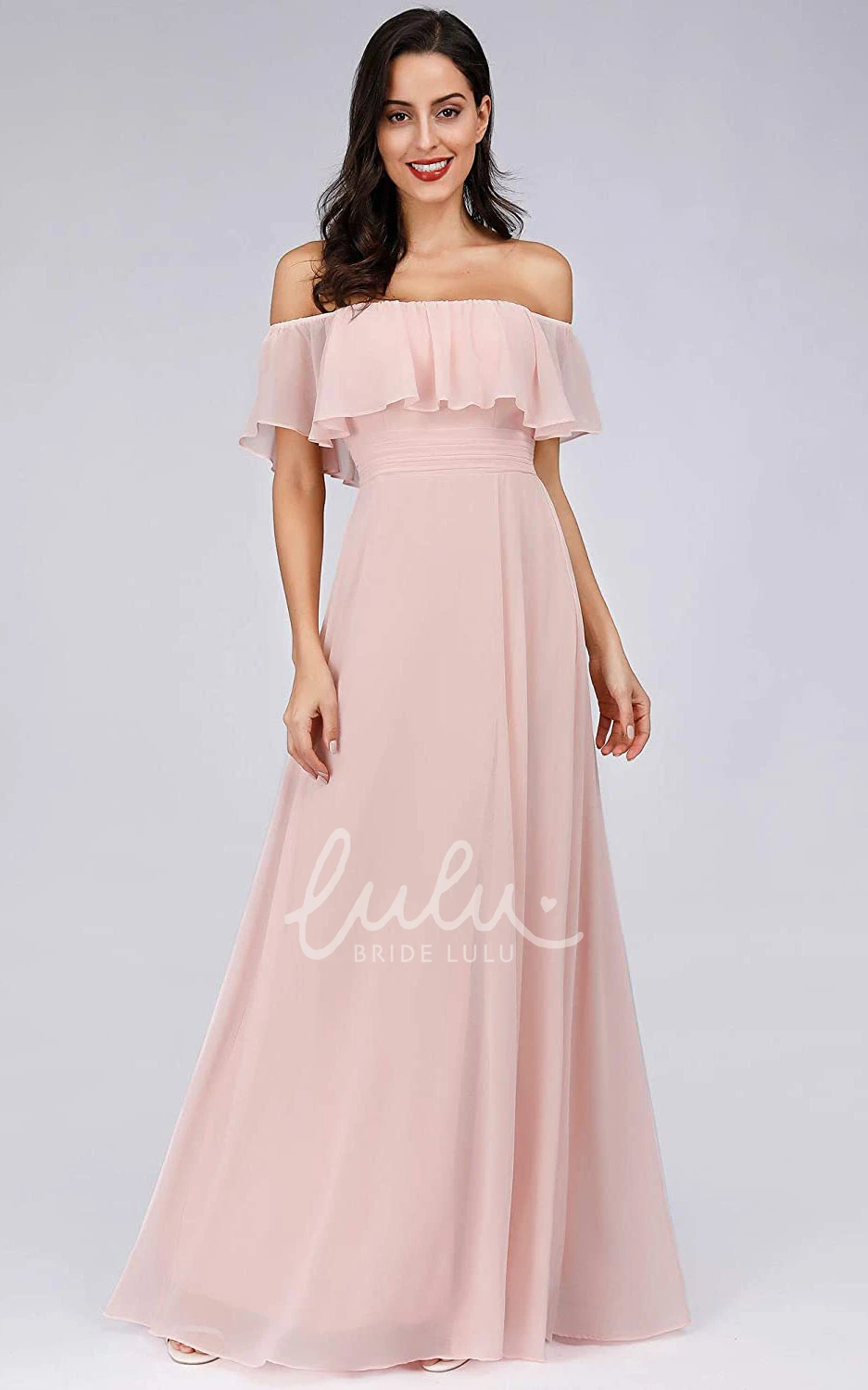 Off-the-Shoulder Chiffon A-Line Evening Dress with Ruffles Simple & Chic