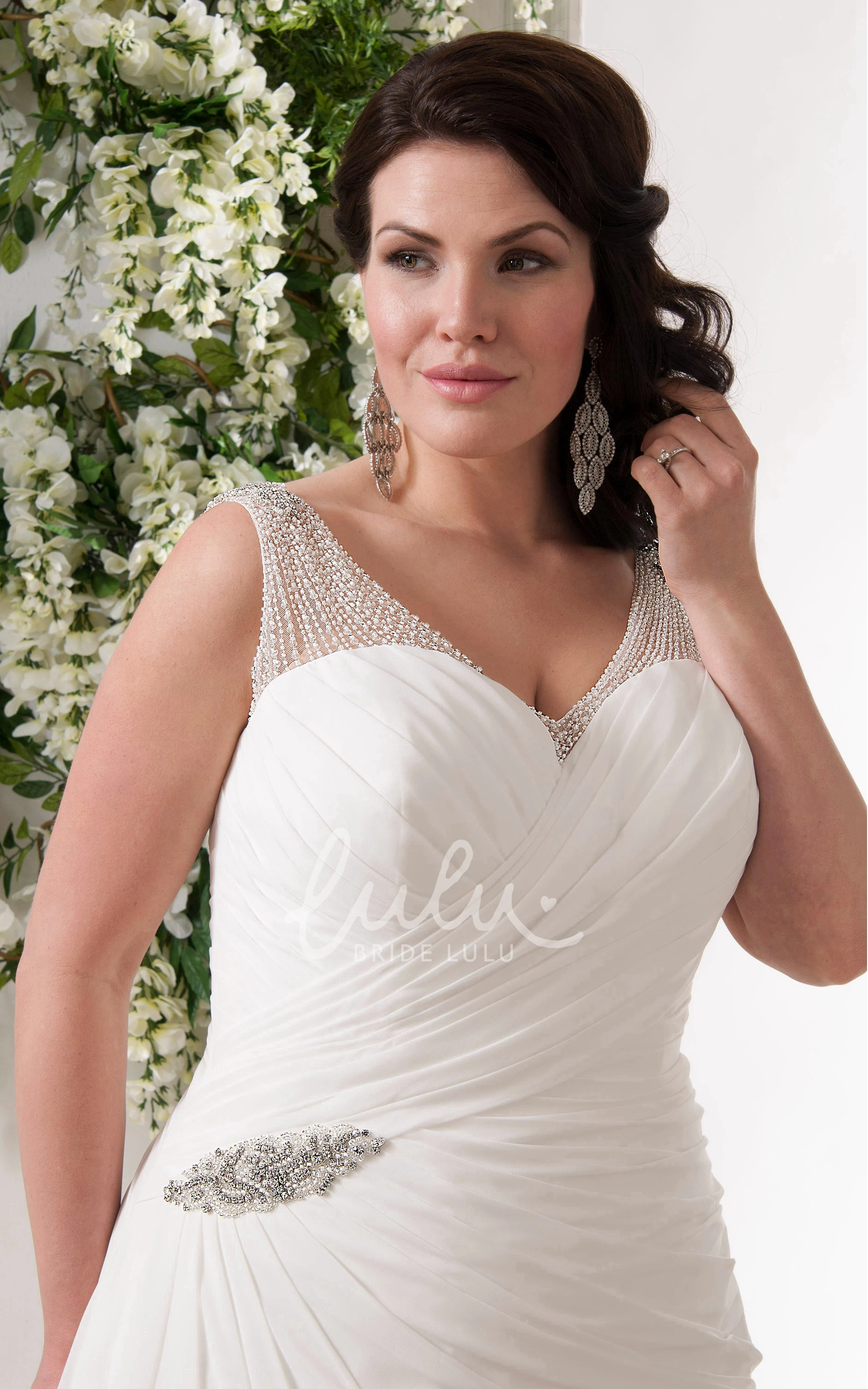 Chiffon V-Neck Bridesmaid Dress with Beading and Ruching