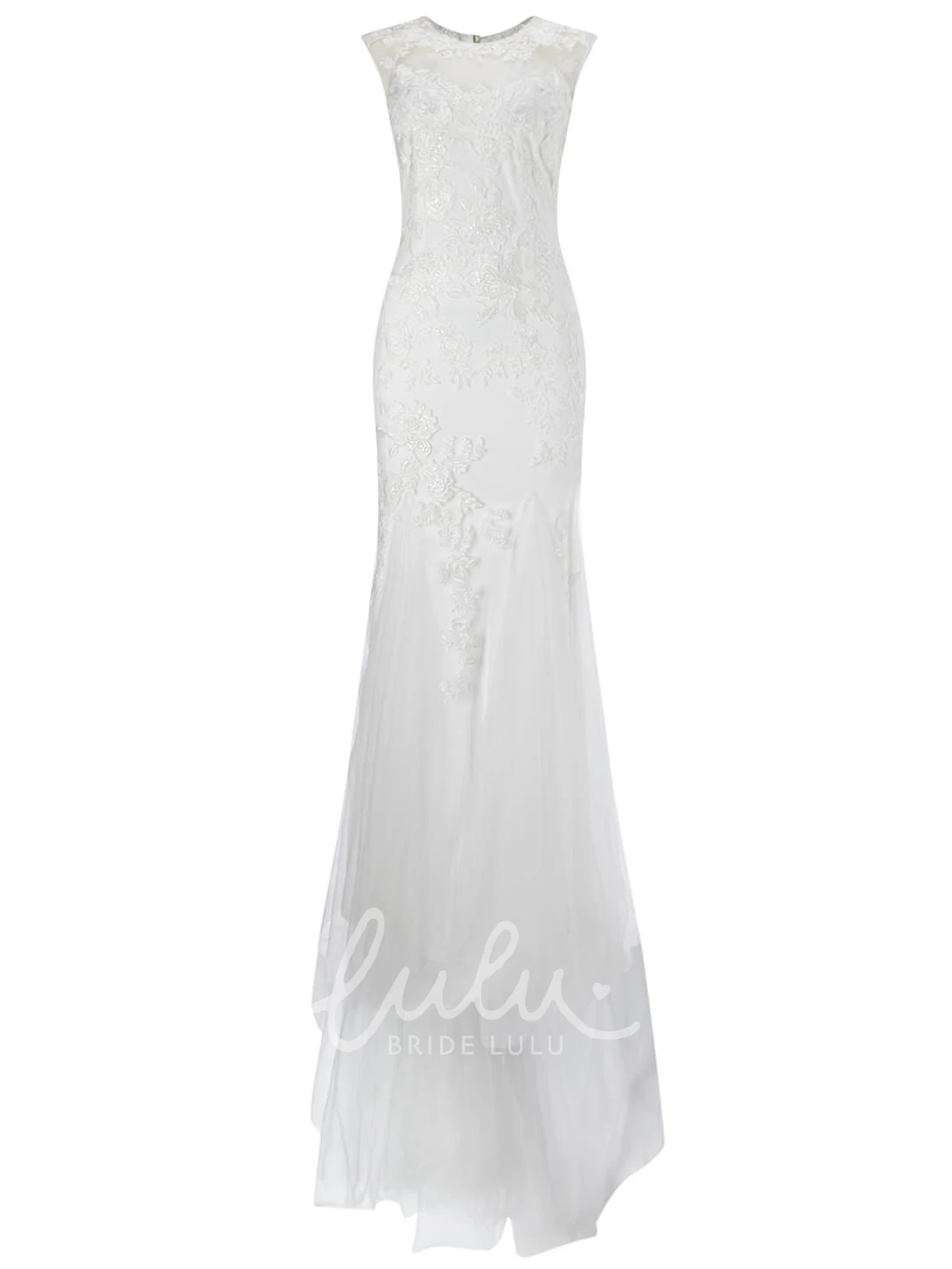 Lace&Tulle Sheath Wedding Dress with V-Neck and Illusion Floor-Length