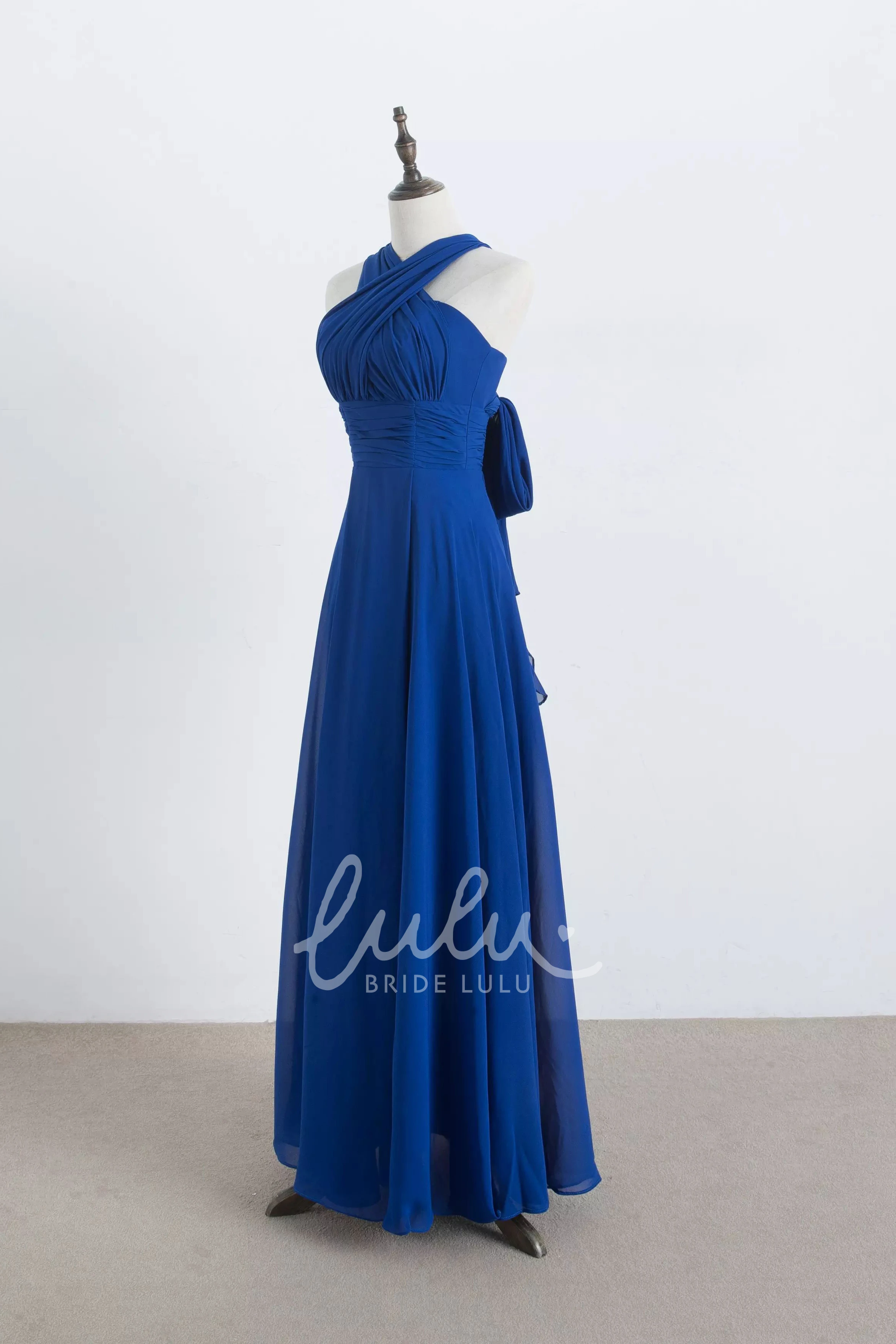 Halter Chiffon Bridesmaid Dress A-line Floor-length Pleated