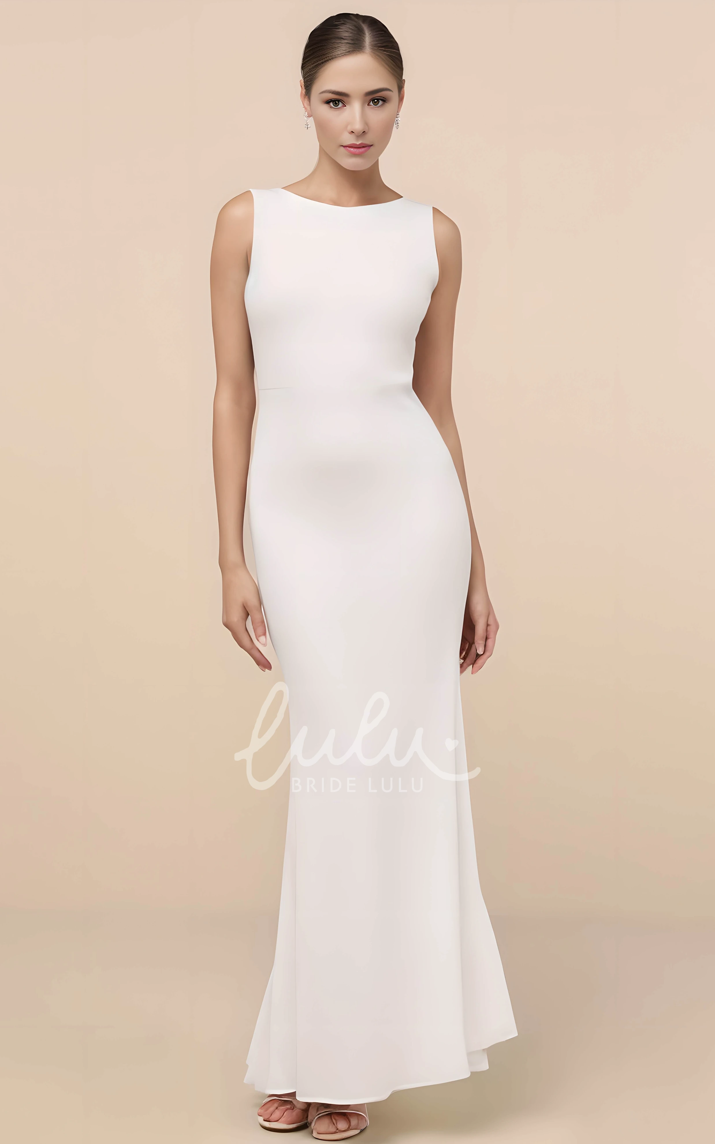 Vintage Minimalist A-Line Sleeveless Satin Winter Wedding Dress Modern Elegant Bateau Backless Bridal Gown